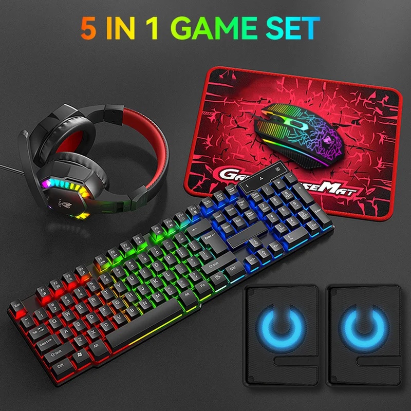 Gaming Keyboard Mouse And Headset Combo - مجموعة ألعاب 5 في 1 تشمل