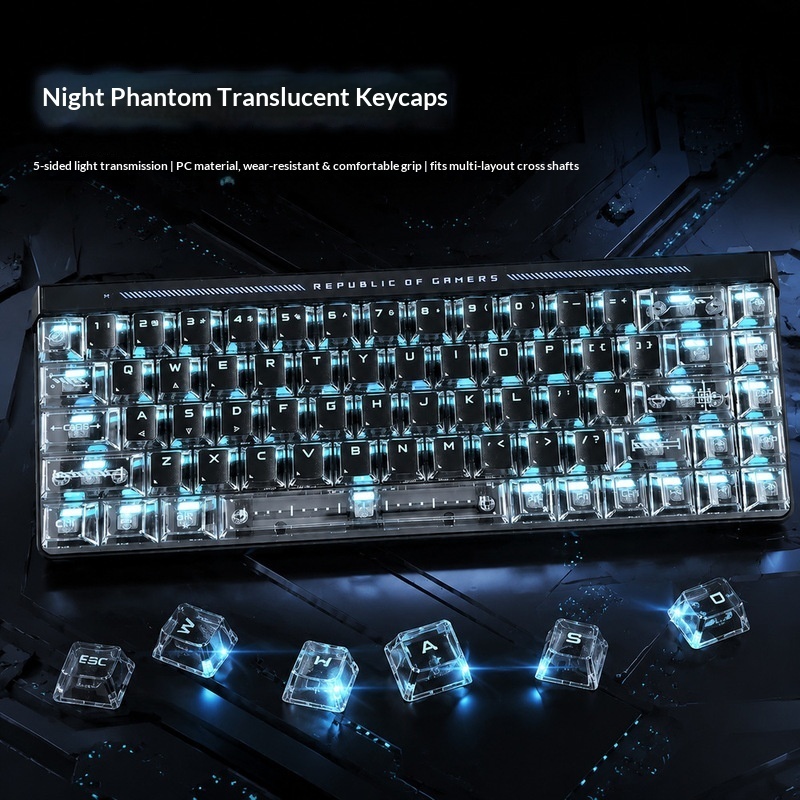 Keyboard Gaming Black - أغطية مفاتيح شفافة بإضاءة خلفية بارتفاع